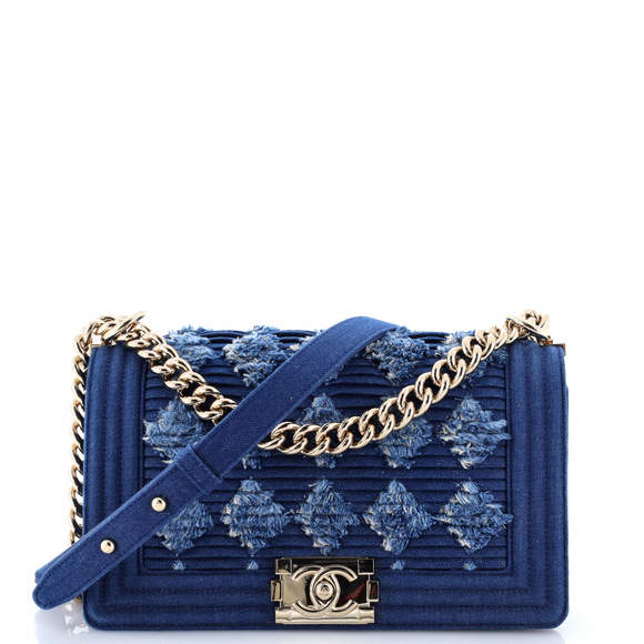 Chanel Old Medium Boy Flap Bag Pleated Fringe Denim - Picture 1 of 6